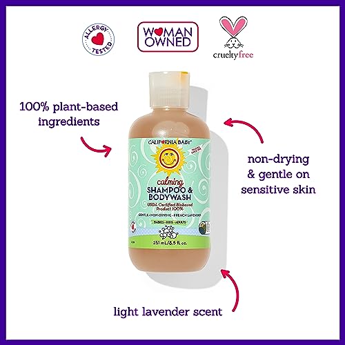 California Baby Calming Baby Shampoo + Baby Wash | 100% Plant-Based | Lavender Body Wash For Sensitive Skin | Hypoallergenic | 251 mL / 8.5 oz.