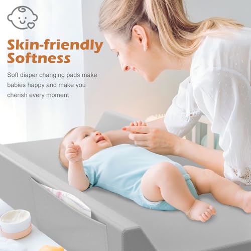JVEOO Vegan Leather Baby Changing Pad Waterproof & Wipeable with Pockets