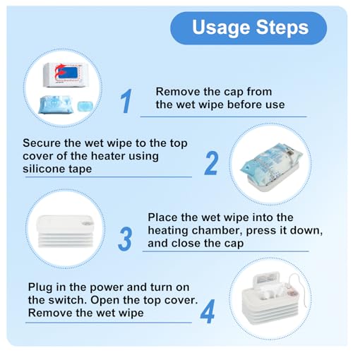 Baby Wipe Warmer, Portable Diaper Wipe Warmer, Foldable Wipe Heater and Dispenser, Wet Wipes Warmer with 3 Temperature Settings and Digital Display for Bathroom