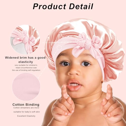 FIRSTPELLA 3 Pcs Baby Hair Bonnet for Sleeping - Kids Silk Satin Bonnets for Girls Curly Hair,Satin Sleep Bonnet for Teens Toddler Child(Pink+Black+Purple)