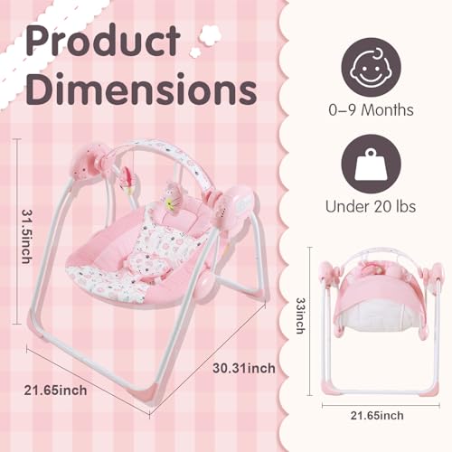 Enborbabe Baby Swings for Infants, Portable Baby Swing with Music, 5 Speed Levels, Timer, Infant Swing for Indoor Outdoor Use, 0-9 Months Up to 20 lbs