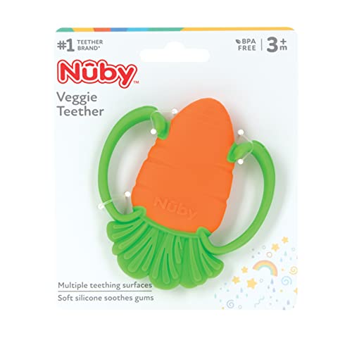 Nuby Veggie Teether for Teething Relief - Soft Baby Teething Toy for 3+ Months - Carrot - Easter Basket Stuffer