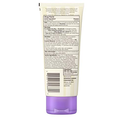 Aveeno Baby Continuous Protection Zinc Oxide Mineral Sunscreen Lotion for Sensitive Skin, Broad Spectrum SPF 50, Tear-Free, Sweat- & Water-Resistant, Paraben-Free, Non-Greasy, 7 fl. oz