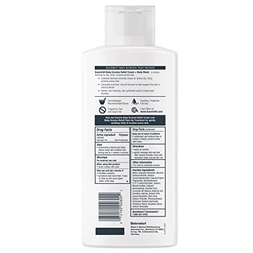 Eucerin Baby Eczema Relief Cream Body Wash, Fragrance Free Eczema Body Wash for Babies with Colloidal Oatmeal, 13.5 Fl Oz Bottle