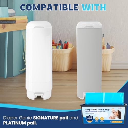 Diaper Pail Refill Bags 30 Bags Per Refill，Compatible with Genie Easy Roll Signature Diaper Pails Holds Up to 2820 Newborn Diapers Talc Powder Scent 7 Layer Odor Barrier,Scented,2PACK (60 Bags)