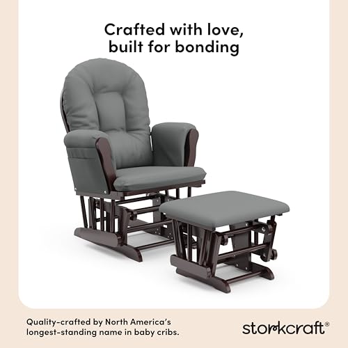 Storkcraft Premium Hoop Glider & Ottoman (Espresso/Gray) — GREENGUARD Gold Certified Nursery Glider, Solid Wood Craftsmanship, Smooth-Gliding Nursery Chair and Ottoman, Award-Winning