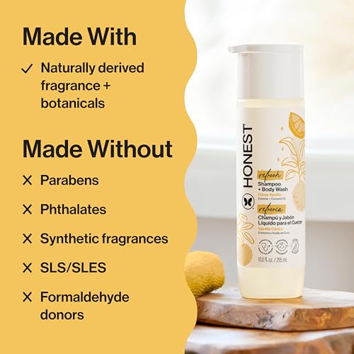 The Honest Company 2-in-1 Cleansing Shampoo + Body Wash | Gentle for Baby | Naturally Derived, Tear-free, Hypoallergenic | Citrus Vanilla Refresh, 10 fl oz