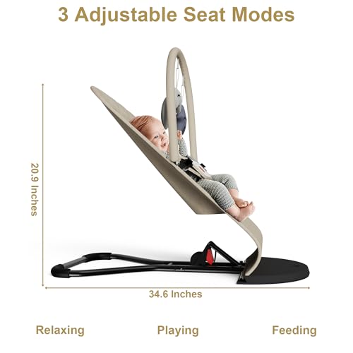 Gryvoth Portable Baby Bouncer Seat for Infants, 0-18 Months, 3 Modes of Use with Rocker & Stationary Options, Ergonomic Infant Chair with Hanging Toys, The Gift List New Parents Actually Want-Oatmeal