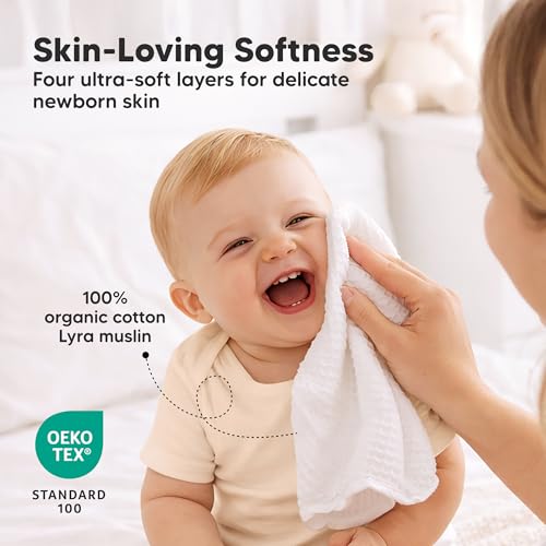 5-Pack Muslin Baby Washcloths for Newborn – 12x12" Soft Absorbent Organic Cotton Muslin Wash Cloths for Babies Girl, Boy, Infant, Toddlers, Kids Face Towel, Bath Essentials,Baby Burp Rags (Soft White)