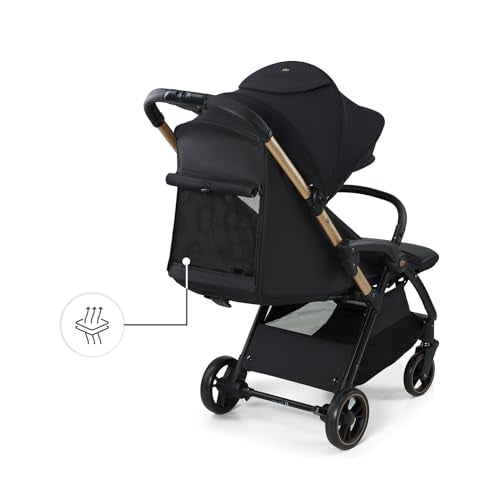 Kinderkraft APINO Lightweight Auto Folding Stroller, Compact Travel Baby Stroller for Newborn to Toddler, Reclining Seat, 5-Point Harness, Black