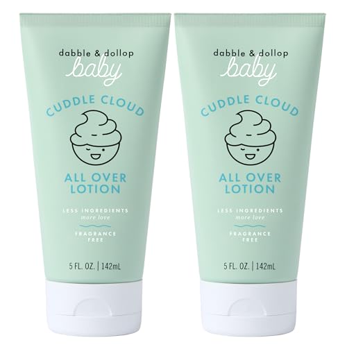 Dabble & Dollop Baby All Over Lotion - Fragrance-Free Baby Moisturizer for Sensitive Skin, Lightweight Hydrating Baby Cream for Newborns & Eczema-Prone Skin (5 fl oz, Pack of 2)