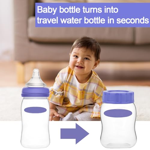 6pcs Baby Bottle Caps for Pigeon & Lansinoh Bottles, Leak Proof Travel and Storage Replacement Tops Lids Covers with Cleaning Brushes Accessories (Purple)