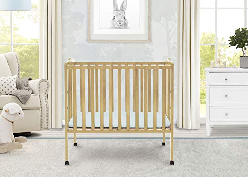 Delta Children Folding Portable Mini Baby Crib with 1.5-inch Mattress - Greenguard Gold Certified, Natural