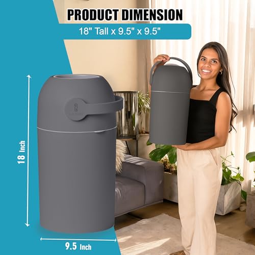 L.A. Baby Magic Diaper Pail - Patented 100% Odor-Free System with Child-Safe Lock - Award-Winning Design - No Refills Required - Works with Regular Trash Bags - Gray