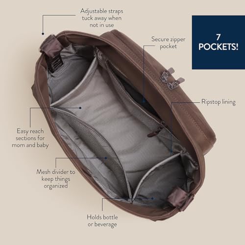 Itzy Ritzy Belong Cargo Caddy for Strollers & Wagons – Convertible Stroller Organizer and Crossbody Bag With Adjustable & Removable Strap, Bottle Holders, Smart Storage Pockets & Secure Straps (Mocha)