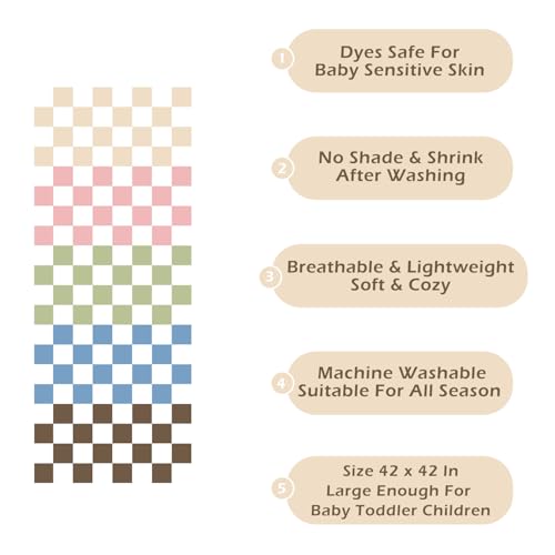 Ultra Soft Checkered Muslin Baby Blanket Pack of 2 Cotton Swaddles Bed Blankets for Babies and Toddlers Boys Newborn 42 x 42 inches (Blue and Coffee)
