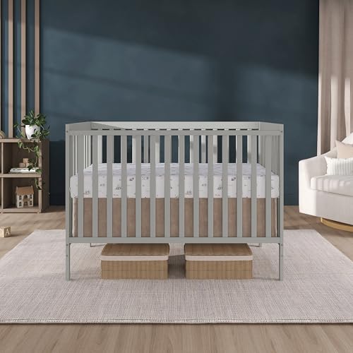 Dream On Me Synergy 5-in-1 Convertible Full-Size Baby Crib with Toddler, Day & Full Bed Conversion in Cool Grey, GreenGuard Gold & BSA, 3 Mattress Heights, Sustainable Pinewood