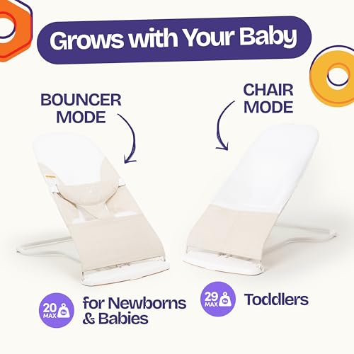 ComfyBumpy Ergonomic Baby Bouncer Seat - Safe, Portable Bouncing Chair with 3 Adjustable Height Positions - Infant Bouncy Seat Perfect for 8-20lbs Babies (Oatmeal)