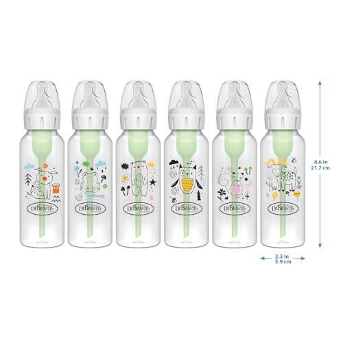 Dr. Brown's Natural Flow Anti-Colic Options+ Narrow Baby Bottle, Frog and Pig, 8 oz/250 mL, with Level 1 Slow Flow Nipple, BPA-Free, 0m+, 2-Pack