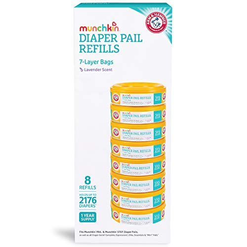 Munchkin® Arm and Hammer Diaper Pail Refills, 8 Pack, Lavender Scented, Holds 2176 Newborn Diapers