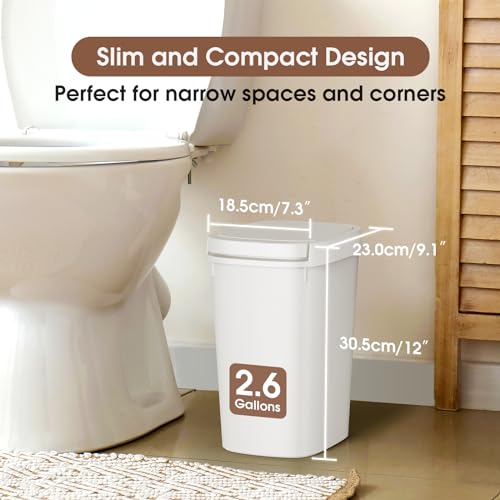 CEROELDA 3 Pack Bathroom Trash Can with Lid, 10L/2.6 Gal Small Garbage Can with Press Top Lid, Slim Plastic Waste Basket for Toilet, Office, Bedroom (Muti 1)