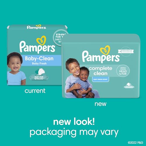 Pampers Baby Wipes, Complete Clean Baby Fresh Scented Wipe, Gently Cleans Head to Toe, 72 Total (1 Flip-Top Packs)