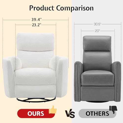 Jocisland Power Recliner Nursery Chair for Adults, Electric Swivel Rocking Glider with USB & Type-C Charge, Teddy Sherpa Armchair with 2 Pillows, Cozy Reclining Sofa for Living Room, Bedroom, White