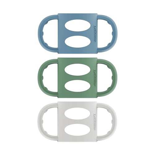 Dr. Brown's Narrow Baby Bottle Handles, 100% Silicone, Easy Grip Removable Handles for Bottle to Sippy Cup Transition, Blue/Gray/Green, 3-Pack, 4m+