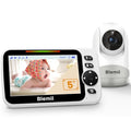 Blemil Baby Monitor with 30-Hour Battery, 5" Large Split-Screen Video Baby Monitor with Camera and Audio, 3500mAh Battery, Remote Pan/Tilt/Zoom Camera, Two-Way Talk, Night Vision, Lullabies, No WiFi
