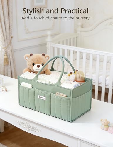 DADADEER Baby Diaper Caddy Organizer, Portable Nursery Storage Basket for Newborn Essentials, Changing Table & Car Caddy Organizer, Gift for Baby Shower, Registry Must-Have for Boy Girl, Green