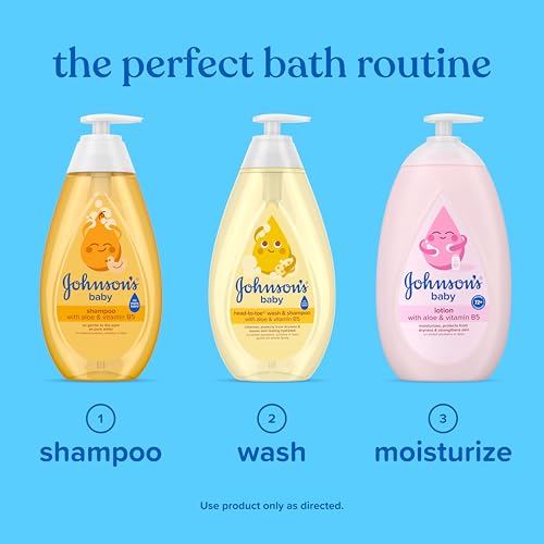 Johnson's Baby Head-To-Toe 2 in 1 Tear Free Wash & Shampoo with Aloe Vera and Vitamin B5, Safe and Gentle for Newborns and Delicate Skin, Hypoallergenic and pH Balanced, 27.1 Fl Oz