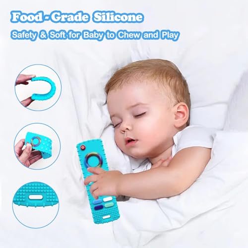 ERSIHUA 2-Pack Silicone Baby Teething Toys, TV Remote Teethers for 6-12-18 Months Infant, Fire Stick Remote Control Shape Baby Silicone Teethers, Chew Toys for Boys and Girls (New-F Black+R Purple)