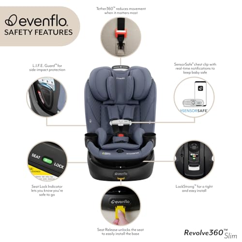 Evenflo Revolve360 Slim 2-in-1 Rotating Car Seat with Green & Gentle Fabric (Travertine)