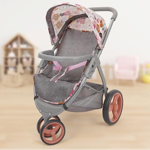 509 Crew: Melange Flora - Mabelle 3-Wheel Doll Jogger Stroller - Accessory for Dolls Up to 24", Large Canopy, Foldable Design, Kids Toy, Ages 3+