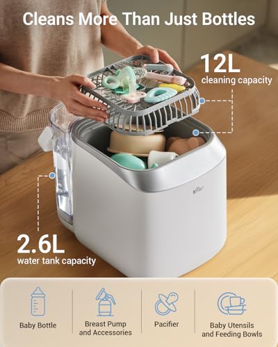 Bear Bottle Washer Pro, Baby Bottle Washer and Sterilizer and Dryer - All in One Machine for Bottles, Pump Parts & Baby Essentials with 90 Detergent Tablets - Effortless, Time-Saving
