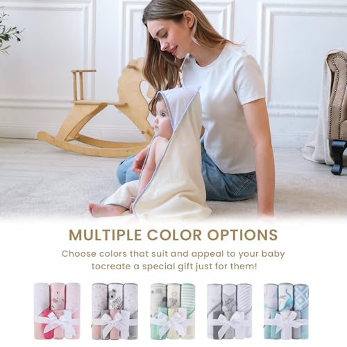 Softan Baby Hooded Towels and Washcloths Set 6 Pack, 28x28 Ultra Soft & Absorbent Baby Bath Towels for Newborn Infant Toddler, Unisex Boys Girls (Green Elephant)