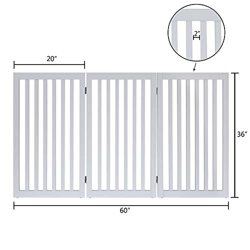 unipaws 36”H Free Standing Pet Gate for Dog Cat, Tall Wooden Gates for Doorway, Stairs, Foldable Pet Fence for The House, Expandable Dog Barrier, Indoor Use, White