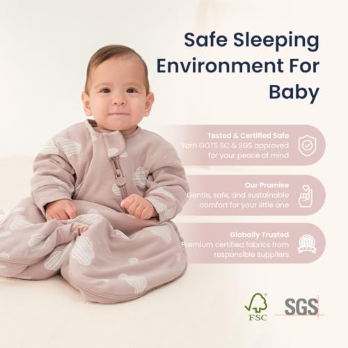 kaiya baby Unisex Sleeping Bag for Babies and Toddlers 1.0 Tog Sleep Sack 6-18 Months, Baby Sleep Sack, Newborn Sleep Sack, Wearable Blanket Baby, One Piece with Sleeves, Gifts for Baby, Pink Sky