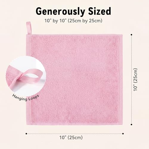 Yoofoss Washcloths Towel Set 10 Pack Baby Rayon Derived from Bamboo Wash Cloth for Bathroom-Hotel-Spa-Kitchen Multi-Purpose Fingertip Towels and Face Cloths 10'' x 10'' - Pink