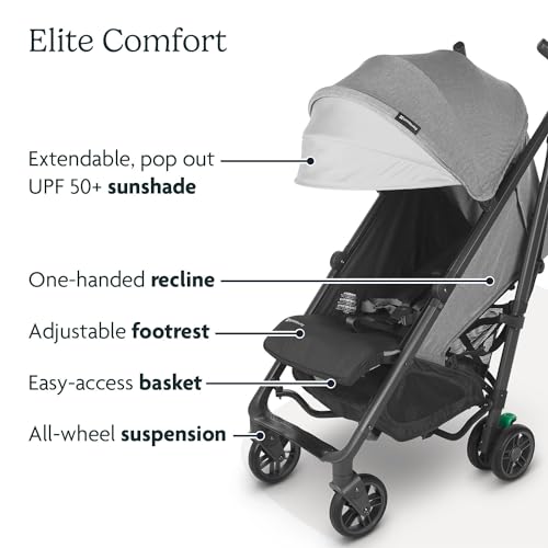 UPPAbaby G-Luxe Umbrella Stroller/Lightweight Design for Easy Travel/One-Step Fold + Recline/XL Basket + Canopy/Cup Holder Included/Greyson (Charcoal Mélange/Carbon Frame)