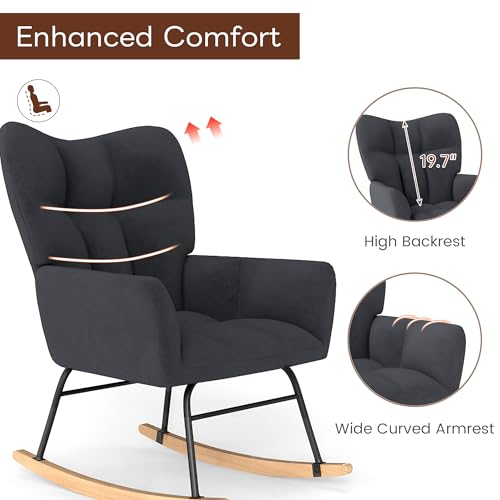 Skandiquip Nursery Rocking Chair, Rocking Chairs for Nursery, Baby Rocker Chair, Glider Rocker, Anti-Tip Safety Design, 440 Lb Weight Capacity, Cotton Fabric Cover, Grey