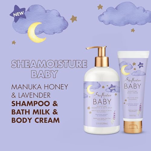 Shea Moisture Baby Care Set – Relaxing Nighttime Shampoo & Bath Milk + Body Cream for Delicate Skin, Manuka Honey & Lavender (2 Piece Set)