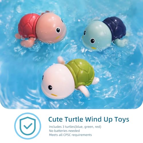 LiKee Bath Toys 3 Pack with 3 Colors | Cute Swimming Turtles Wind Up Toys for Baby Toddlers 1+ Years Old | Floating Bath & Pool Toys for Kids Age 1-3-5 | Baby Shower & Birthday Gift (Boys Girls)