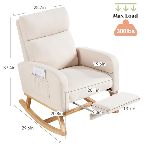 HCHAIRH Rocking Chair Nursery, Nursing Rocking Chairs with Foot Rest for Mom Nursery, Glider Rocker Chair with Footrest and High Backrest for Living Room, Bedroom, Beige