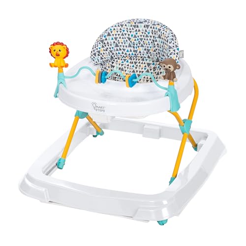Smart Steps Trend Activity Walker with Removeable Toy Bar, Multi-Directional Front Wheels, Tray, Adjustable Height and Flat Fold Frame for Storage, Ages 6 Months +, Zoo-ometry White