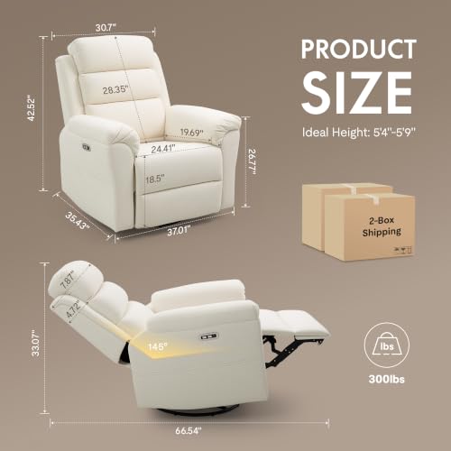 FLEXISPOT Souffle-Pro Swivel Rocker Recliner Chair with Nightlight, Power Nursery Glider Recliner with Massage & Heat, Adjustable Headrest, Oeko-TEX Fabric, Ideal for Nursery & Home Relaxation, Cream
