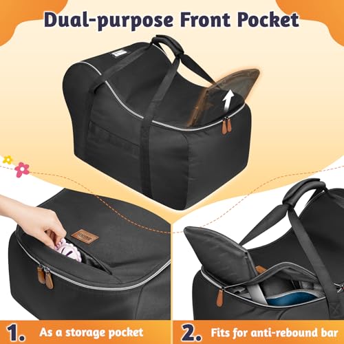 YOREPEK Car Seat Travel Bag Fits Infant Carseat with Anti-Rebound Bar Base, Padded Carseat Bags for Air Travel, Car Seat Airplane Cover with Side Pocket for Baby Essentials, Black