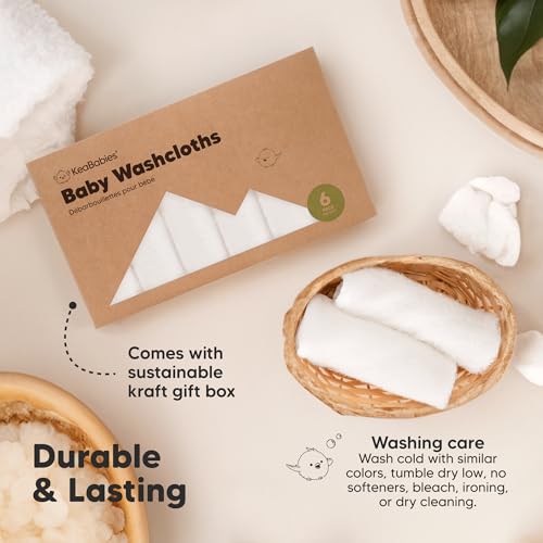 6-Pack Baby Washcloths, Soft Absorbent Washcloths for Face, Body (White)