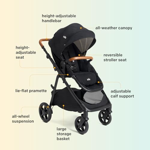 Joie Ginger and Mint Latch Travel System – 4-in-1 Travel System with Base-Free Infant Car Seat & Stroller, Built-in Latch for Easy Install and an Included All-Terrain Stroller (Shale Dark)