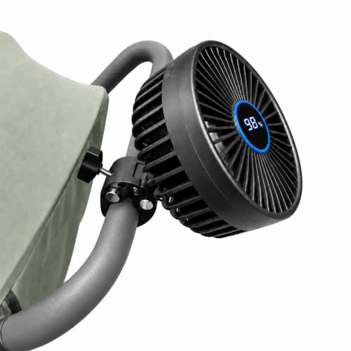 WINDEED Stroller Fan for Parents with Locking Handlebar Clamp, Rechargeable No-Wobble Design, 3 Speeds (9H/5H/3H), Adjustable Angle for Effective Cooling